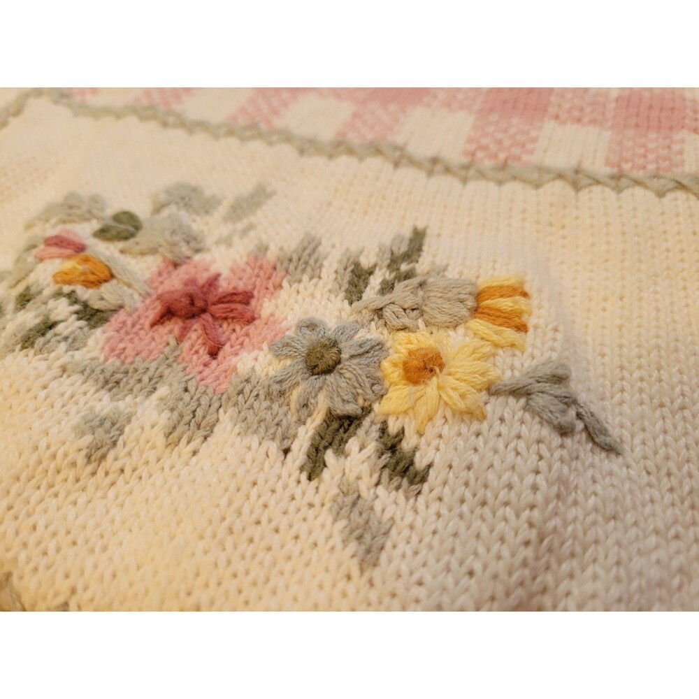 Vintage 90s Knit & Pearl Collectibles Patchwork Sweater Large Cotton Ramie Pink - Picture 11 of 16